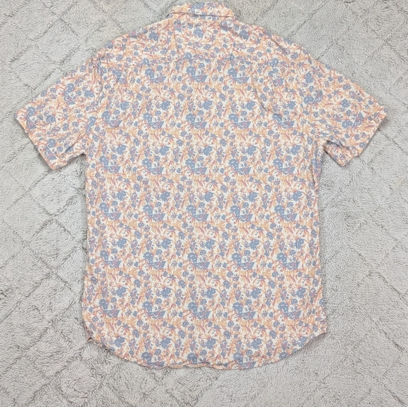 Faherty Shirt Mens M Blue Pink Floral Breeze SS Hemp Blend Tropic Shore Button - Picture 9 of 9